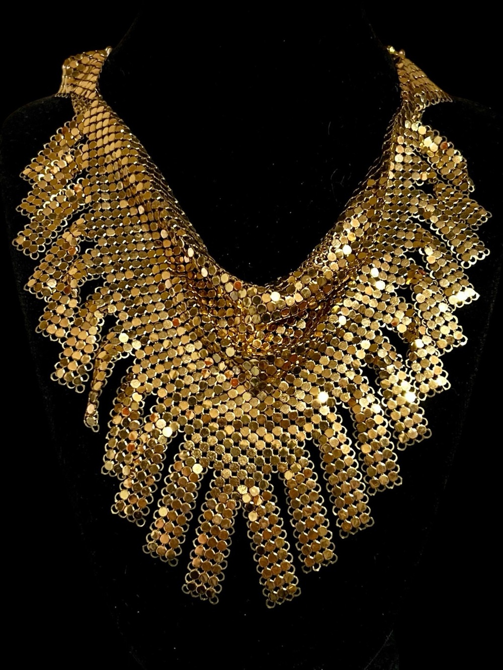 Whiting & Davis - AMAZING Gold Mesh Fringe Bib